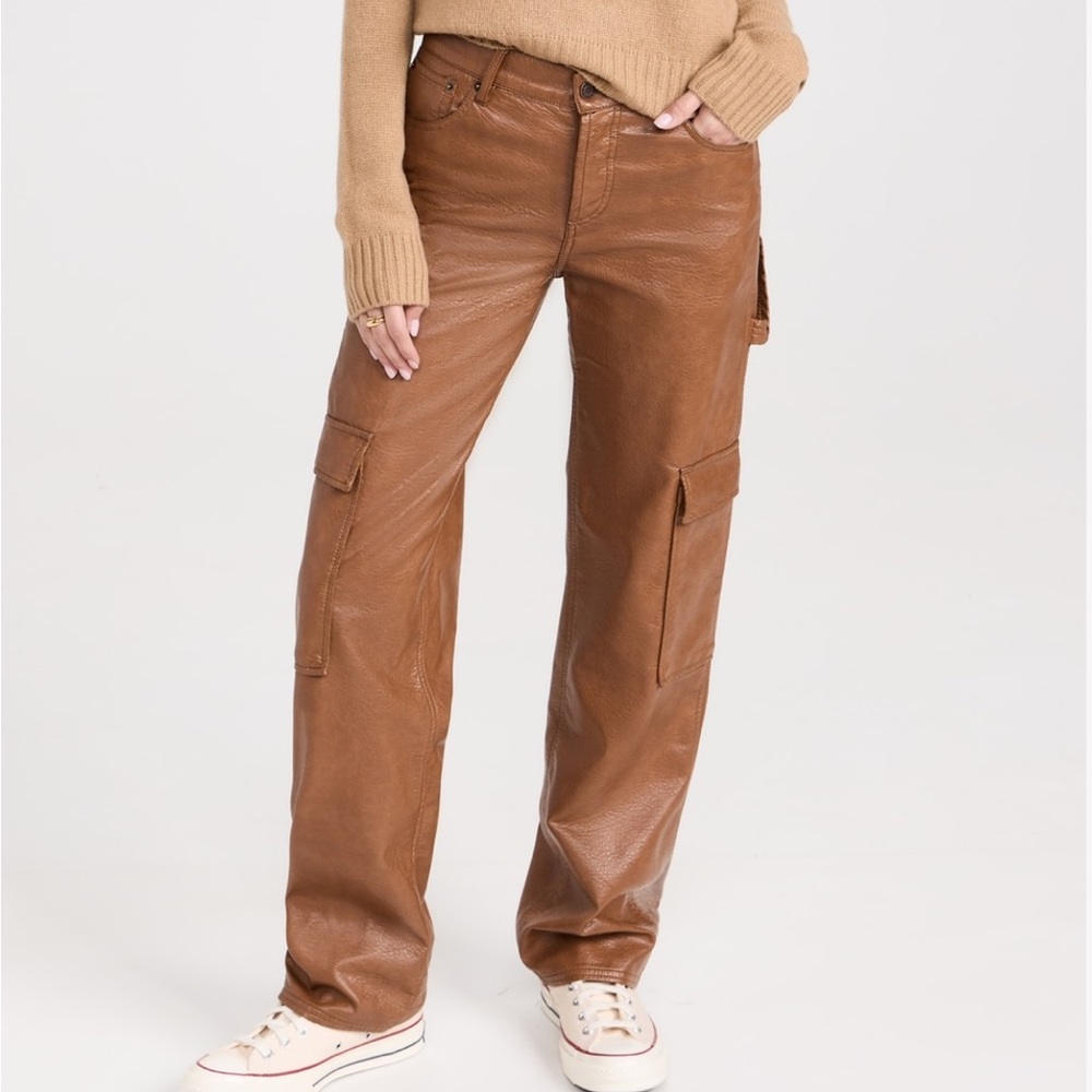 Still Here NYC Charlie Faux Leather Pants in Saddle